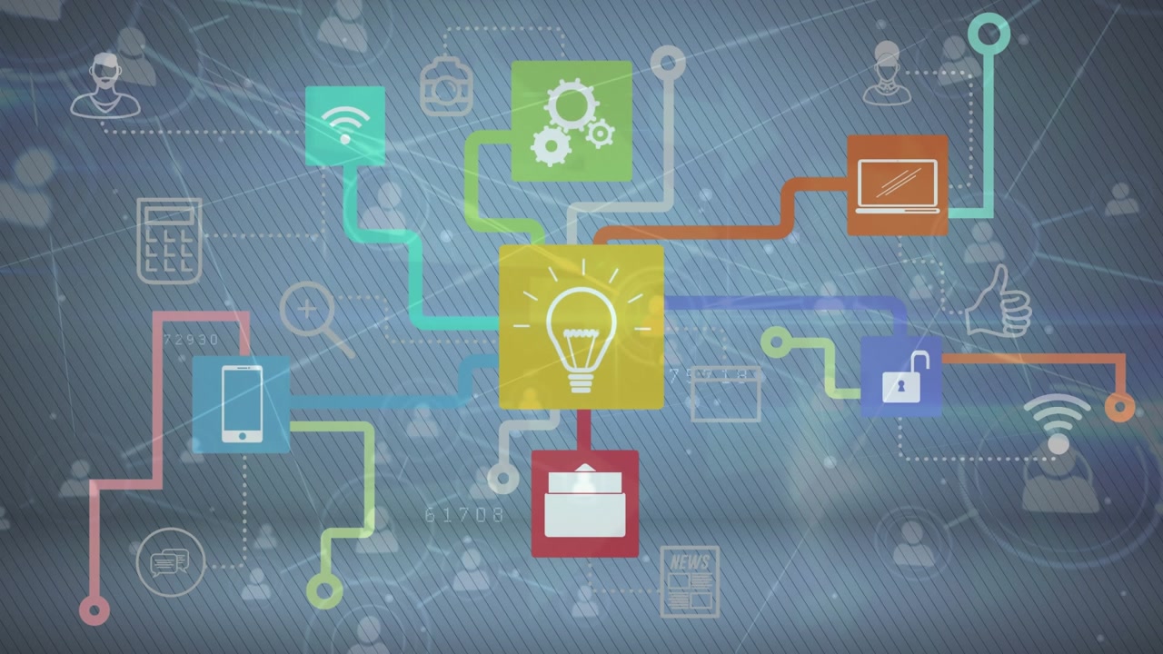 Animation of media icons over data processing
