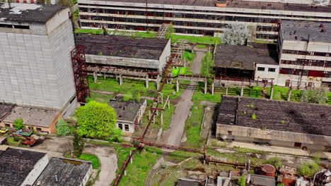 abandoned industrial zone with workshop building, warehouse