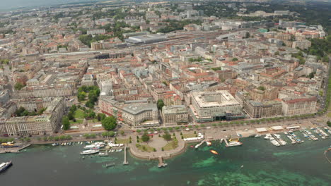 aerial shot along lake geneva promenade water front