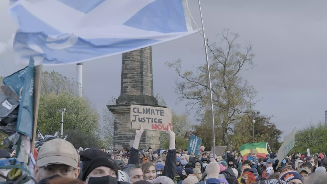 Over 250000 people march in protest from Kelvingrove park to Glasgow green during COP26.