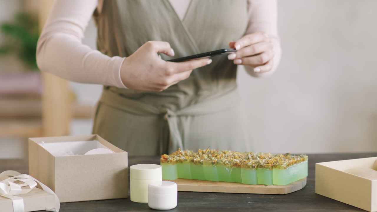 Woman Taking Photos Of Natural Cosmetics