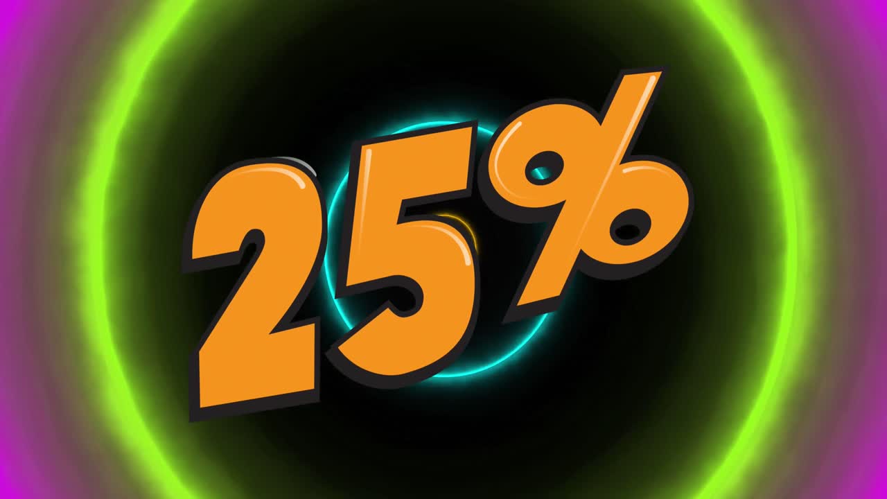 25%의 애니메이션이 네온 서클을 통해 나타납니다.