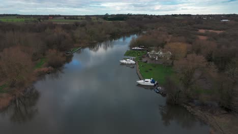 early year drone flight over the river ouse with picturesque farmland in the background