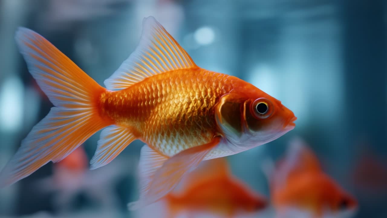Vibrant Goldfish Swimming Gracefully in Aquarium, Capturing the Beauty of Colorful Marine Life in a Serene Underwater Environment