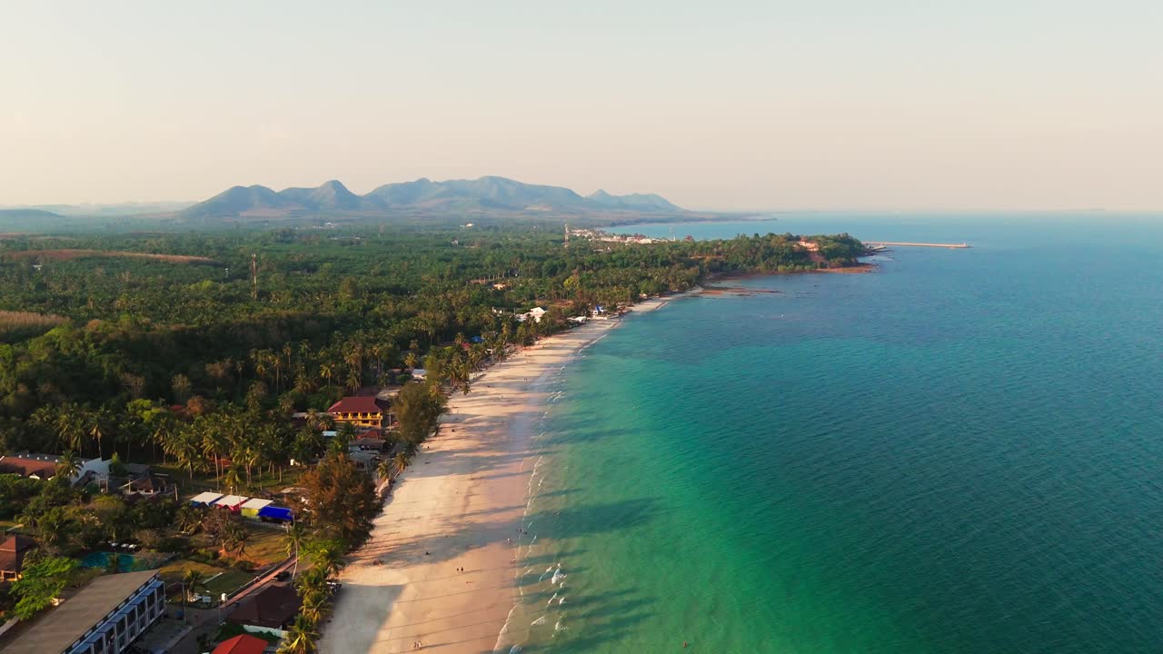 Aerial establishing of Chumphon Thailand, pristine beach, travel vacation spot in Southeast Asia