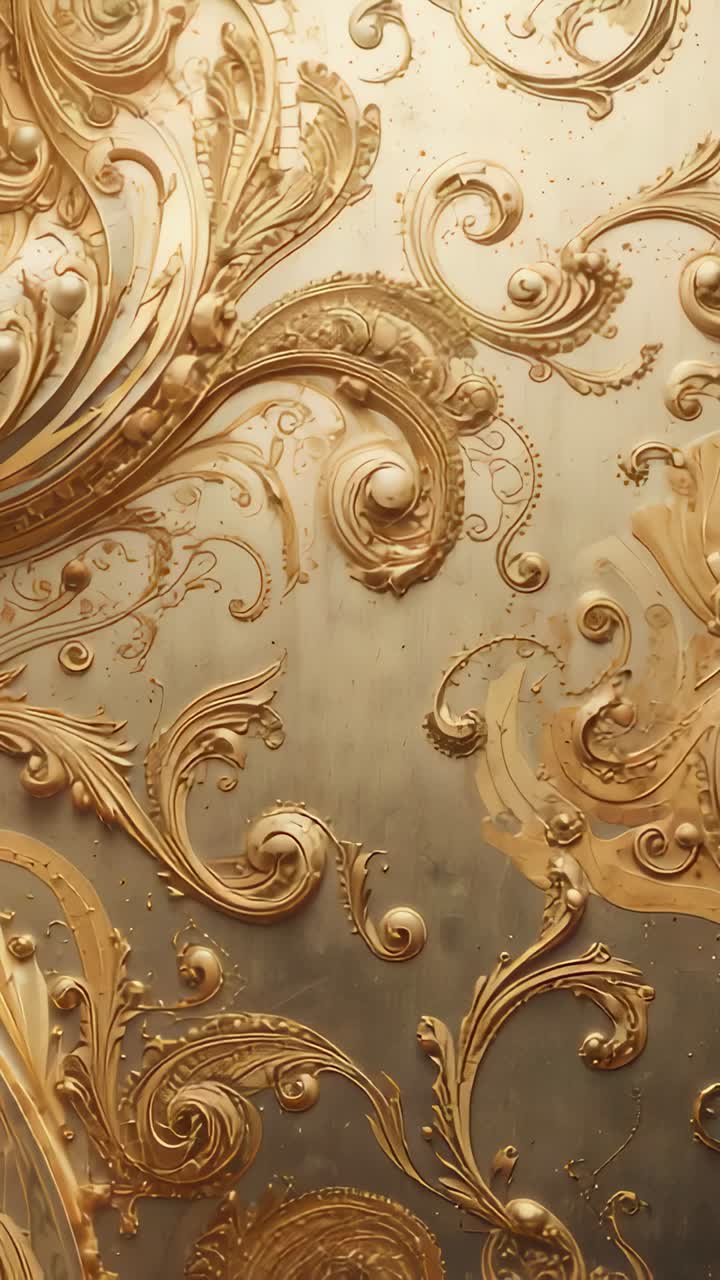 Vertical video: Panning camera revealing ornate gold relief panel in hall, showing raised rosette