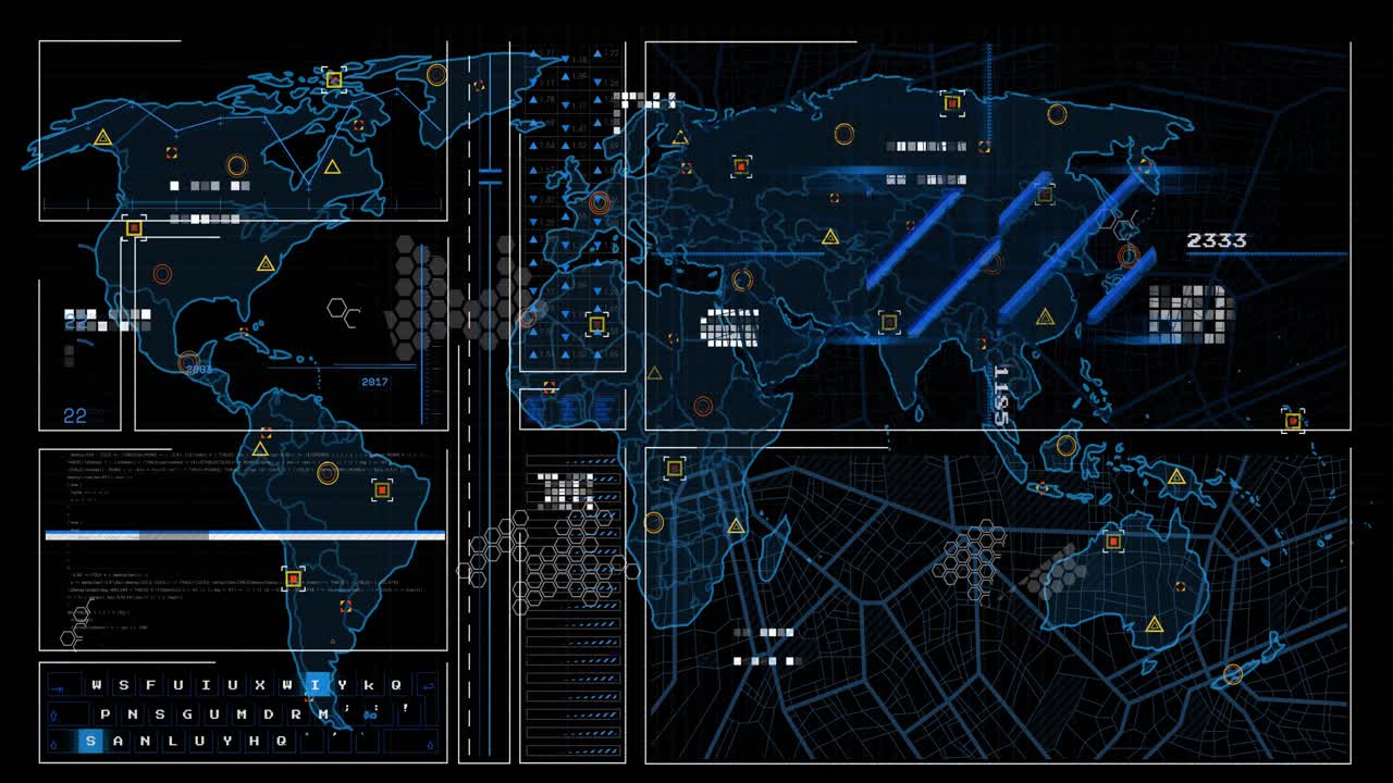 Animation of financial data processing over world map