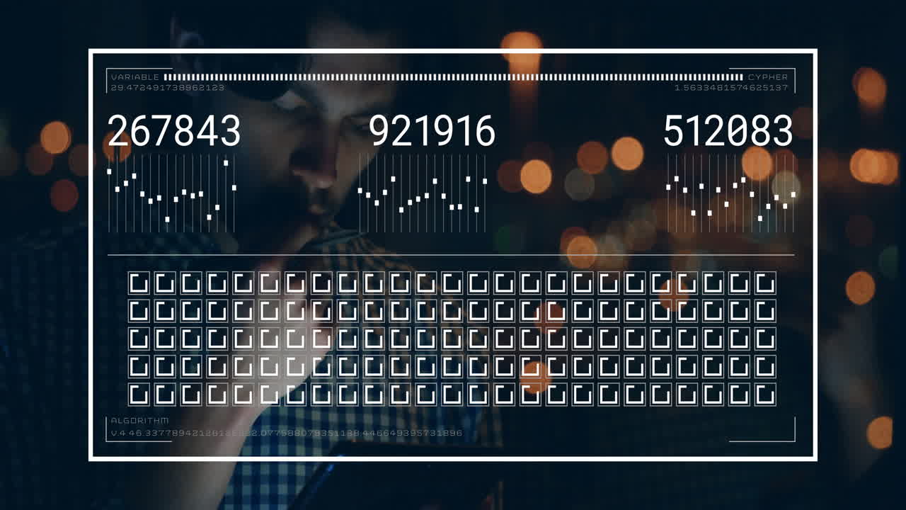 animación del procesamiento de datos sobre empresario caucásico que trabaja en la oficina