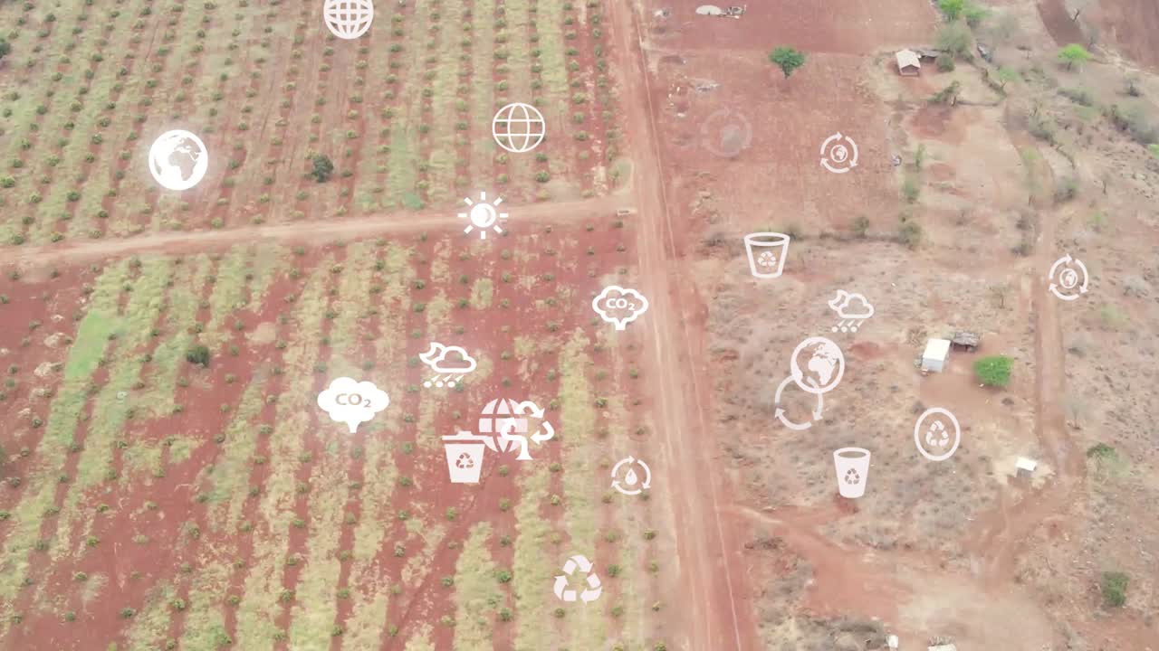 drones volando en granjas en las laderas del kilimanjaro - granjas verdes de kenia, asentamientos pobres en áfrica plantación agronómica aérea