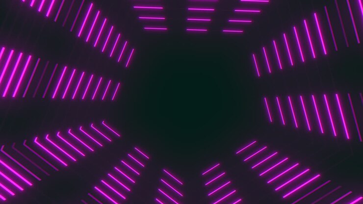 tunnel à rayures violettes et roses vibrantes avec des néons en zigzag