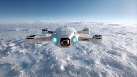 drone flying over snowy landscape