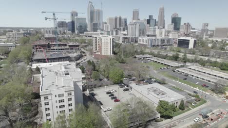 drone flies over construction site as the city of charlotte continues to expand