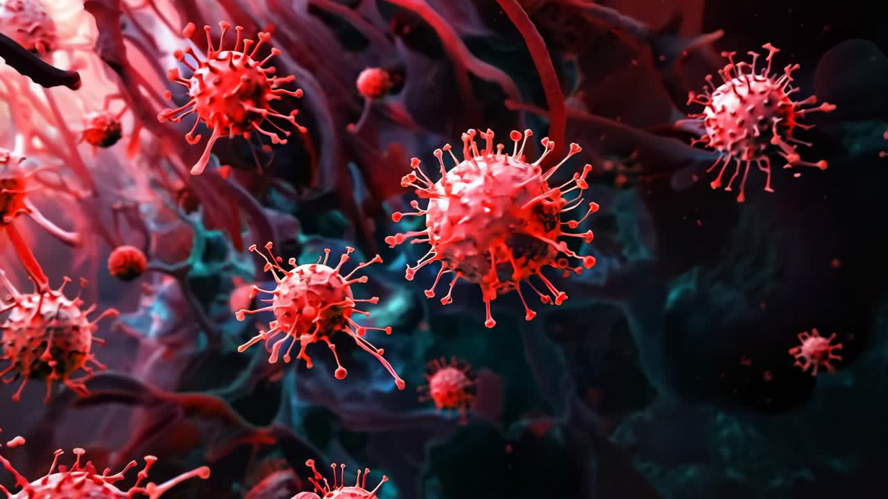 A close up of red and black cells with a red background. The cells are small and clustered together