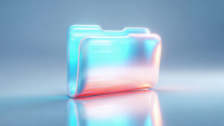 Design estetico e moderno di cartelle trasparenti con colori tenui e riflessi, perfetto per l'organizzazione digitale, la gestione dei file o progetti di arte visiva in stile minimalista