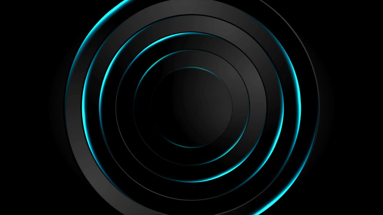 abstracto negro y neón brillantes círculos azules animación de video