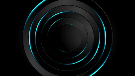 abstracto negro y neón brillantes círculos azules animación de video