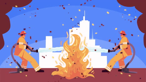 edificios de la ciudad en la animación de la escena del incendio