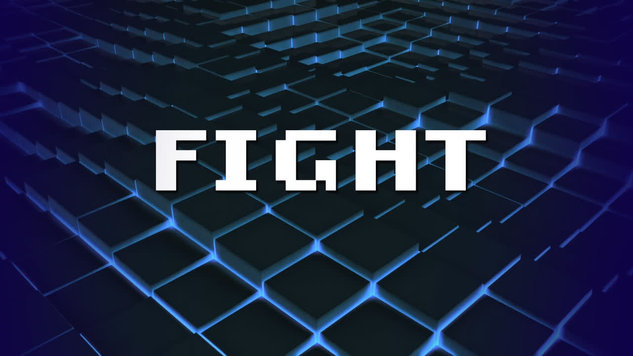 비디오 컴퓨터 게임 화면에서 단어 싸움의 애니메이션