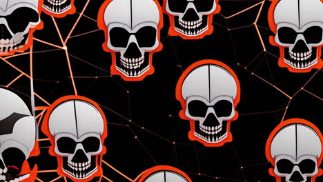 skulls with red outlines and network connections animation on black background