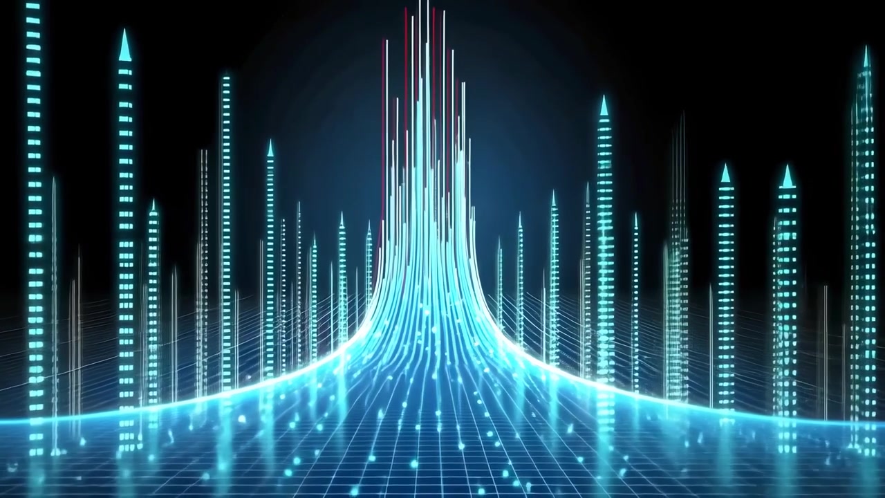 Blue Glowing Data Flow in an Abstract Digital Cityscape