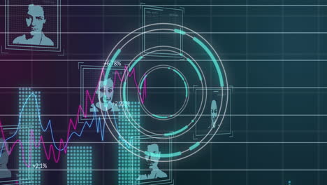 animation of biometric photos, financial data processing and scope scanning
