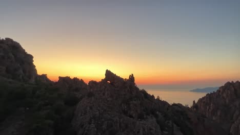 Magnificent-panoramic-view-of-Calanques-de-Piana-at-sunset-in-Corsica-island,-France