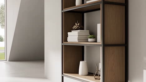 modern bookshelf with decorative items