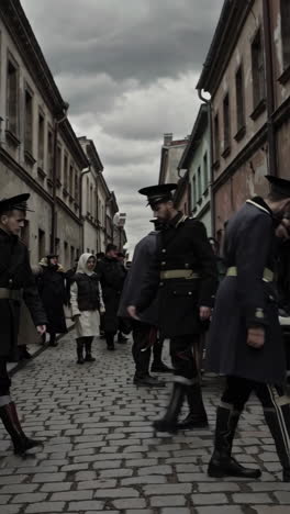 old town street scene with people