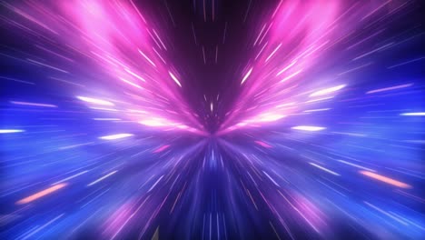 la tecnología digital simétrica de neón colorido brillante ilumina las partículas del hiperespacio en un túnel oscuro. visualizador abstracto 4k 3d bucle sin costuras de partículas voladoras en el túnel. túnel de hiperespaço abstracto a través del tiempo y el espacio. animación de ciencia ficción