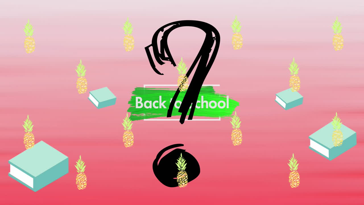 Animation of question mark and pineapples over back to school text