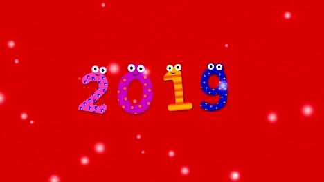 2019 nuevo año resumen de fondo con números de dibujos animados (loopable)