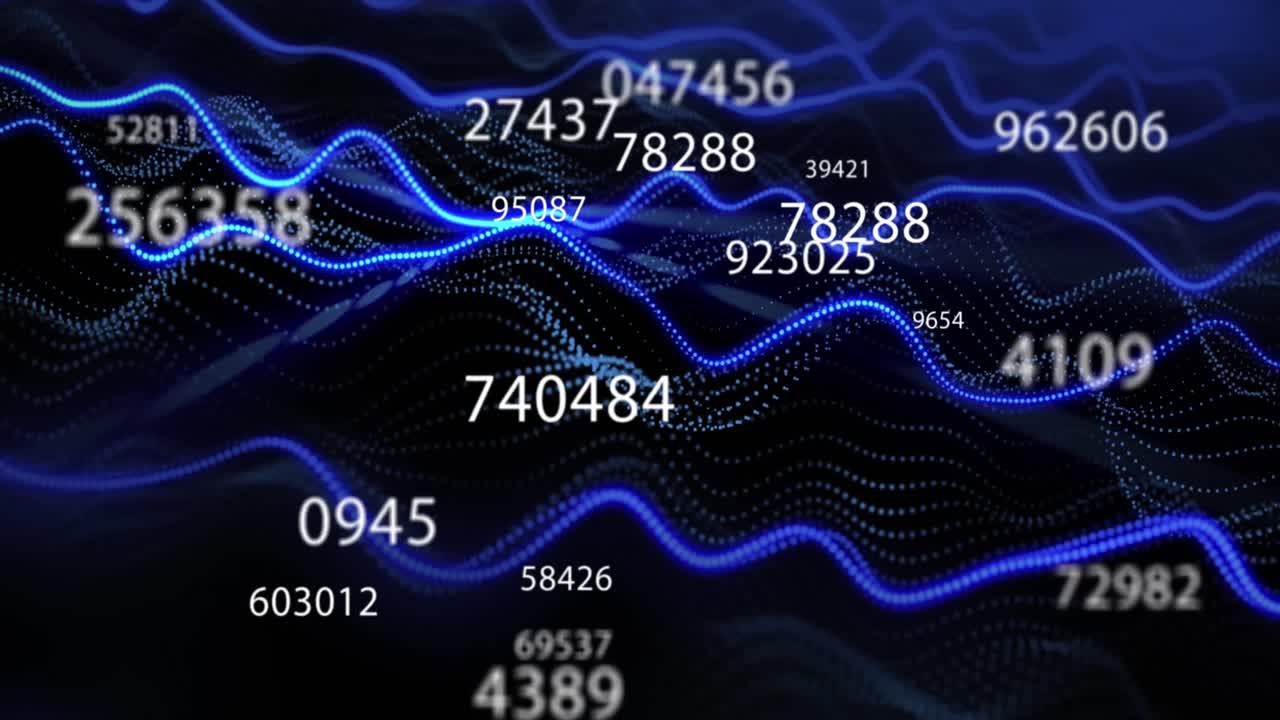 Animation of data processing and spots on black background