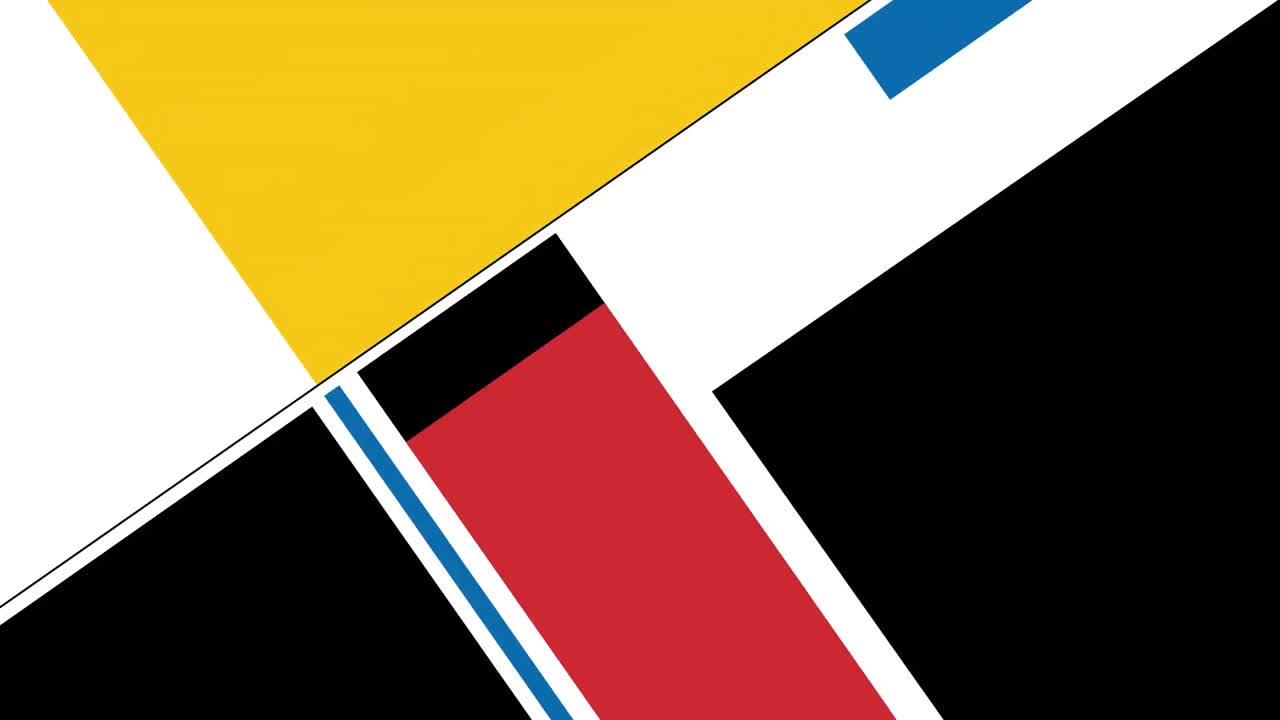 Animation of black, yellow, blue, red and white geometric shapes