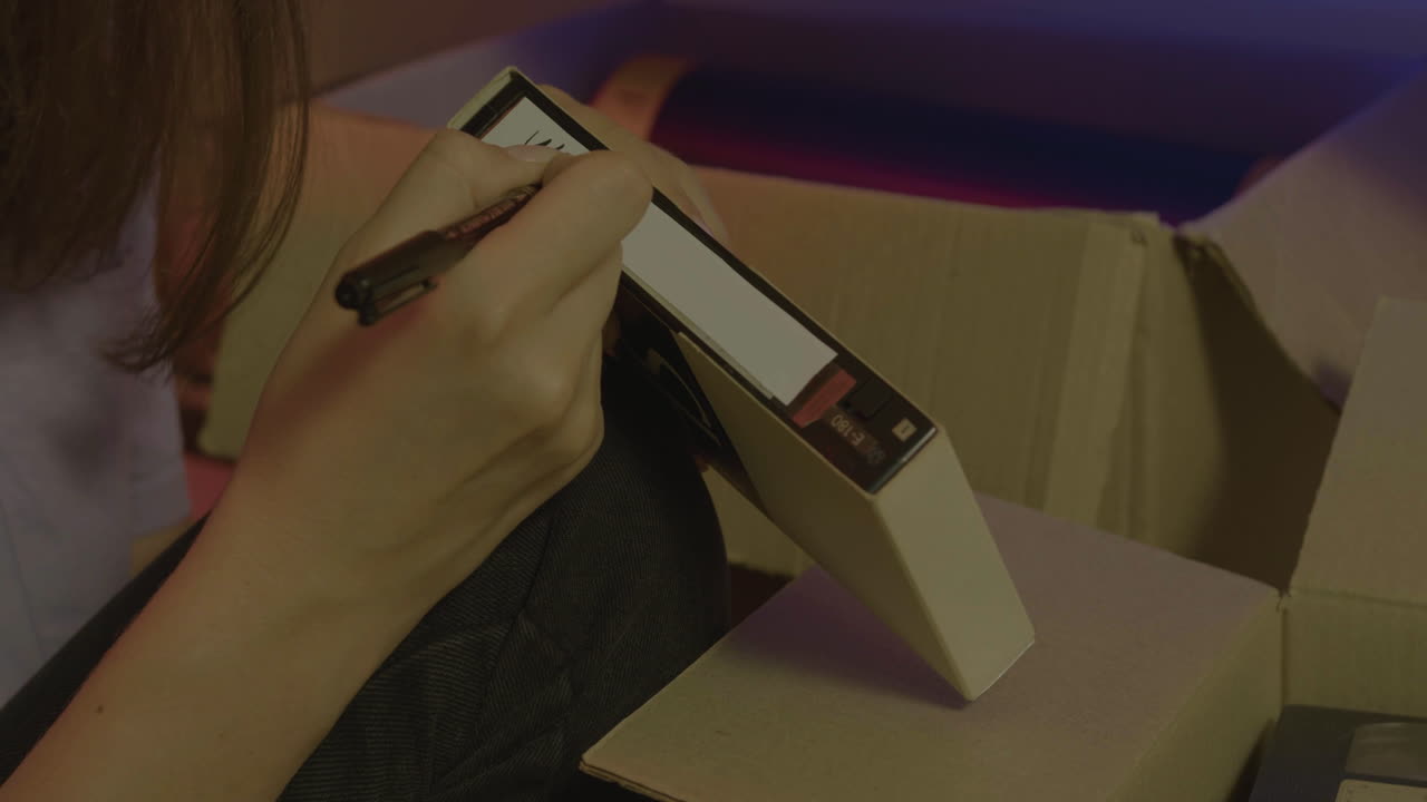 빈 라벨을 가진 vhs 카세트