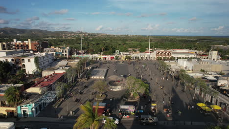 frontal drone shot of the towers of the main church and mission in san jose del cabo baja california sur mexico