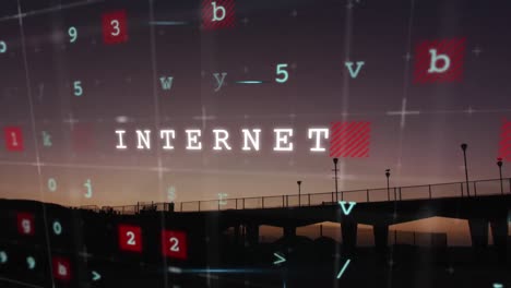 animación de la cuadrícula y el texto de internet sobre el puente