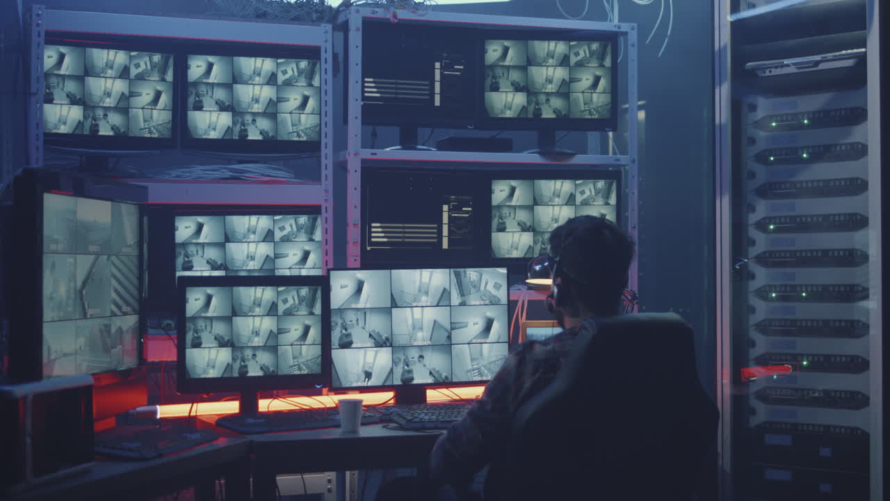 sala de vigilancia de seguridad por la noche