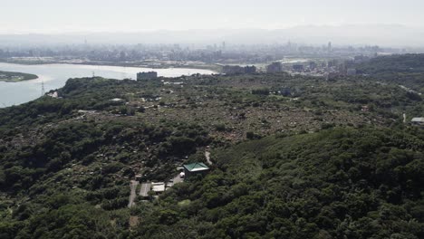 Tranquil-cultural-heritage-of-Taiwan's-Chinese-cemetery,-Aerial-view