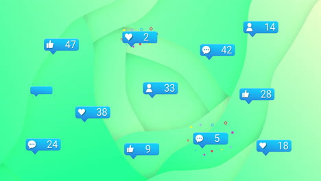 social media notifications animation over green abstract background