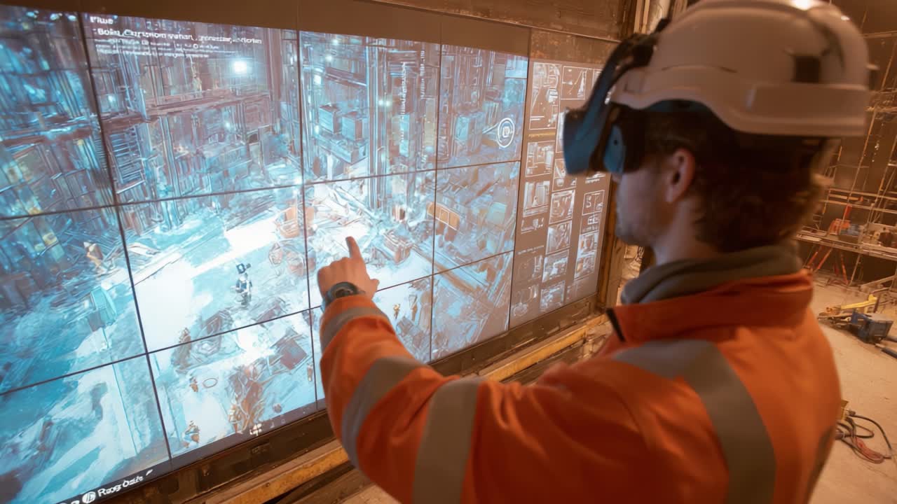 Exploring Virtual Environments: A Worker Engaging with Advanced Technology in a Construction Setting During a Virtual Reality Simulation for Enhanced Project Understanding and Planning