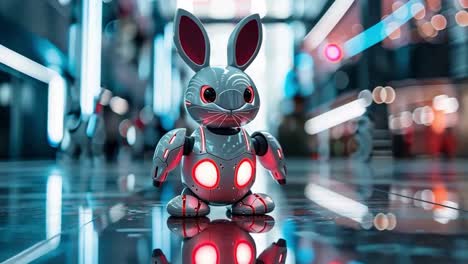 robotic bunny in a futuristic cyber city