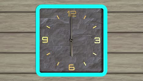 animación 3d de reloj de forma cuadrada en la pared. patrón sin costuras de tiempo en movimiento.