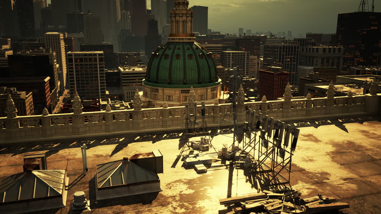 Aerial View of a Cityscape with a Domed Building