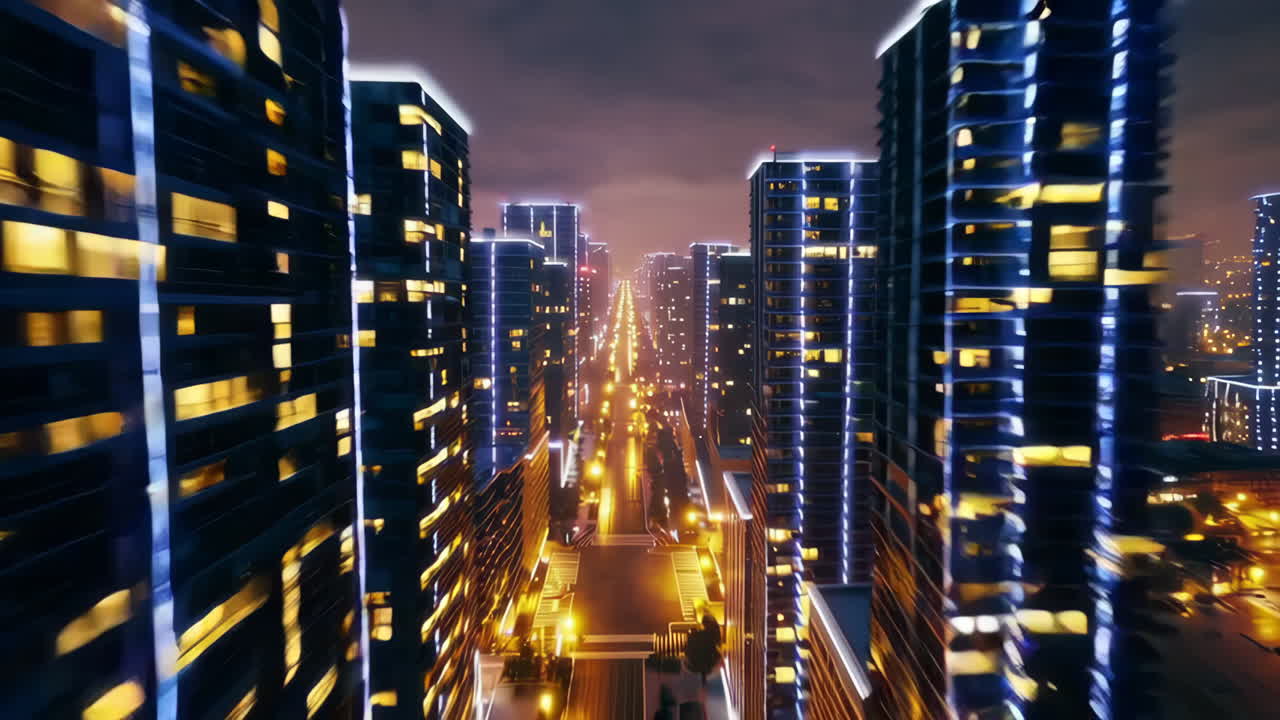 horizonte nocturno de la ciudad vista aérea