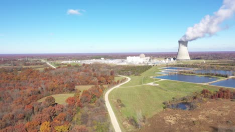 arial 4k of smoke stack and plant