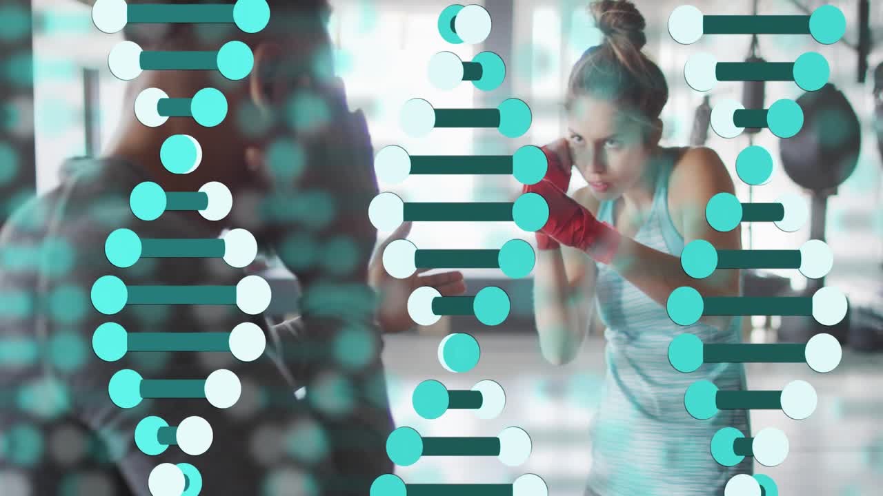 Lançando um jab que inicia uma sobreposição de dados enquanto o aprendiz pratica jabs de boxe para receber feedback do treinador.