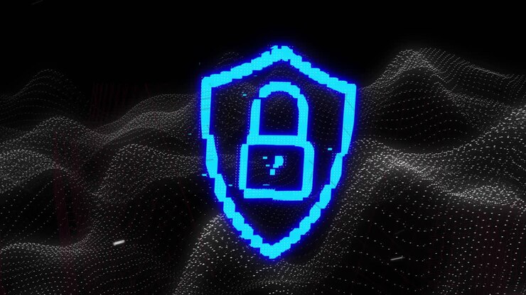 Animation of security padlock over moving wave