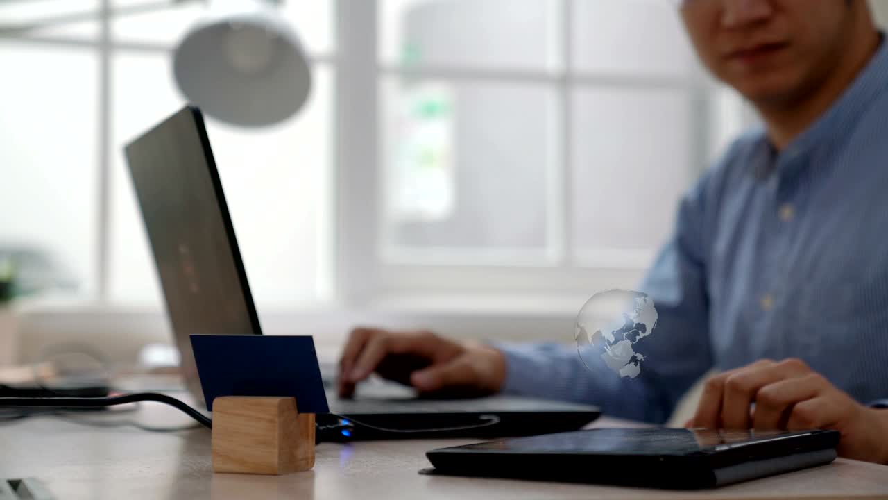 아시안 프리랜서 맨 터치 디지털 vr 글로벌 월드