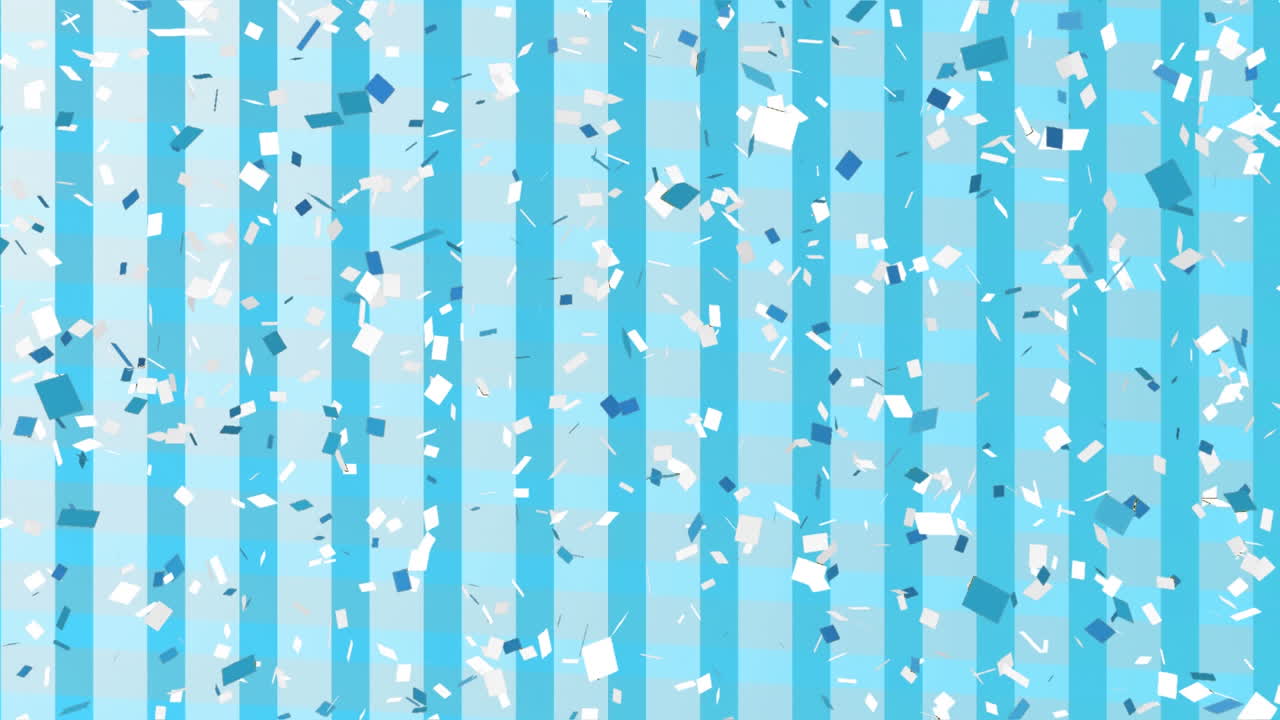 ⁇ 색과 파란색의 콘페티가 떨어집니다.