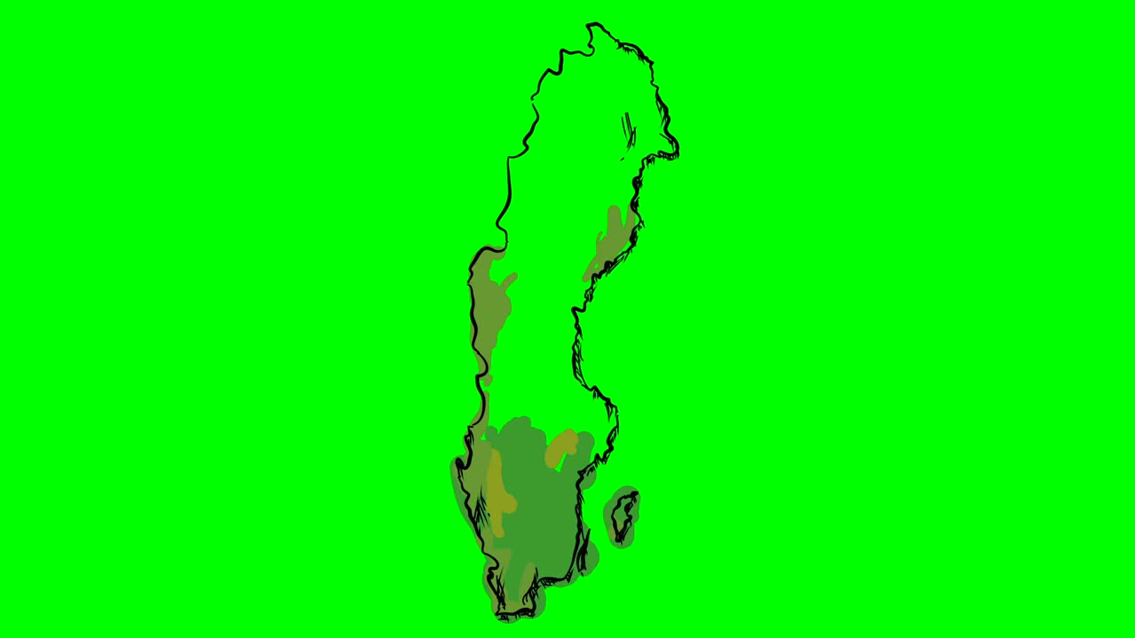 스웨덴은 녹색 화면에 컬러 지도를 그리고 고립 된 화이트 보드를 그립니다.